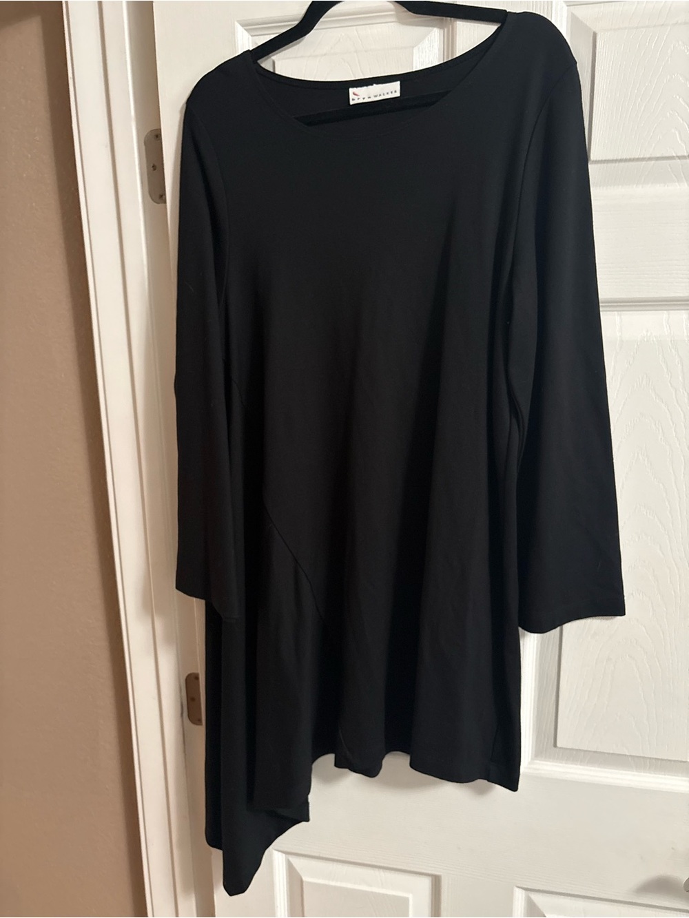 Bryn Walker black tunic top asymmetrical 3/4 sleeve modal M